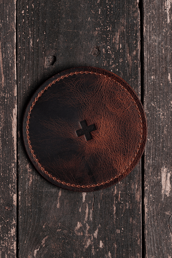 Deri Dikişli Bardak Altlığı